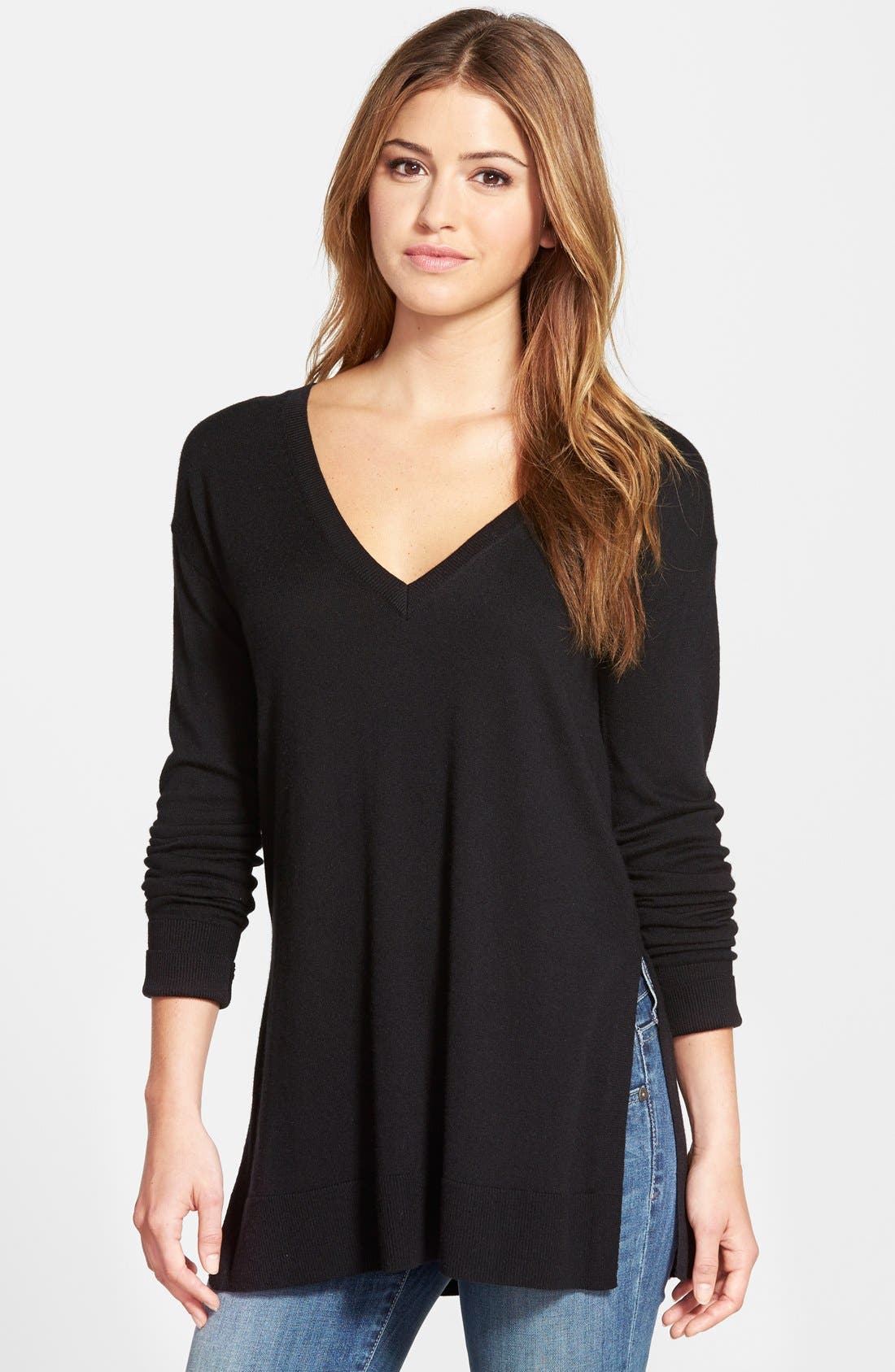 Halogen® Side Slit VNeck Tunic Sweater (Regular & Petite) Nordstrom