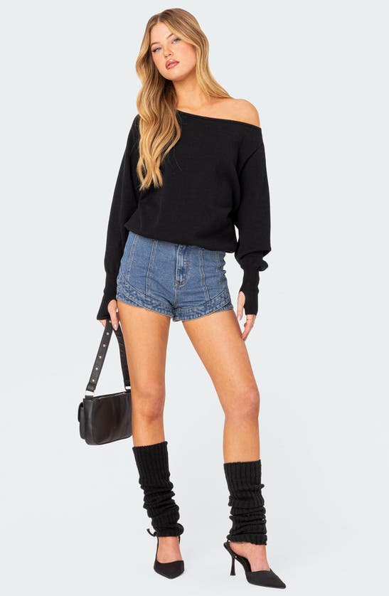 Shop Edikted Oversize Off The Shoulder Sweater In Black