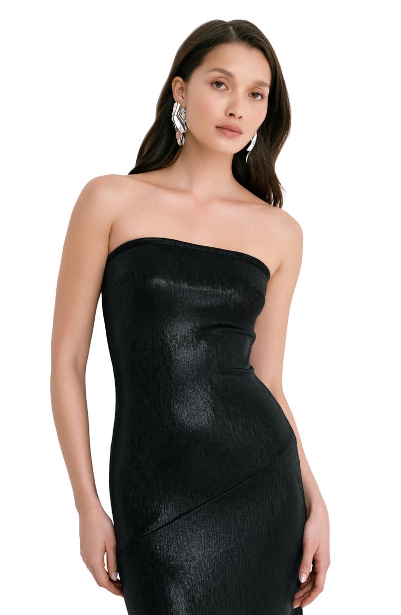 Marcella Ciel Strapless Metallic Gown, Alternate, color, Onyx