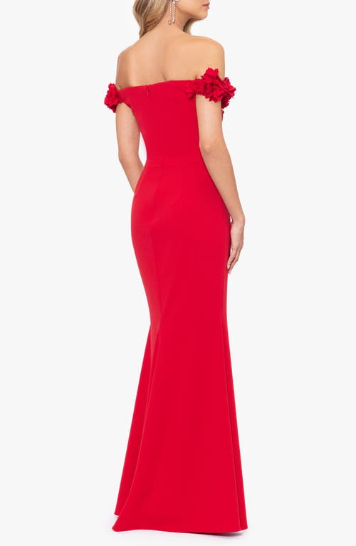 XSCAPE EVENINGS XSCAPE EVENINGS FLOWER OFF THE SHOULDER SCUBA CREPE GOWN 