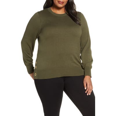 Plus Size Michael Michael Kors Grommet Detail Sweater, Green