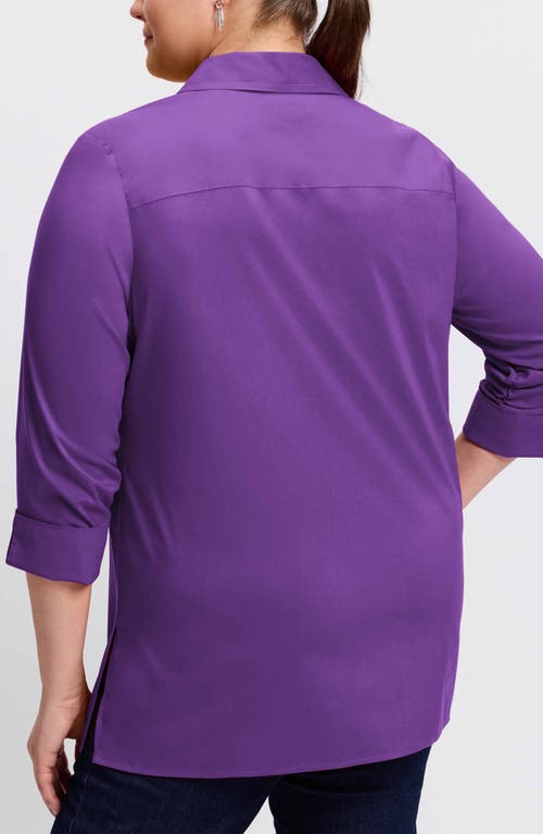 Shop Foxcroft Evelyn Three-quarter Sleeve Button-up Shirt In Purple Topaz