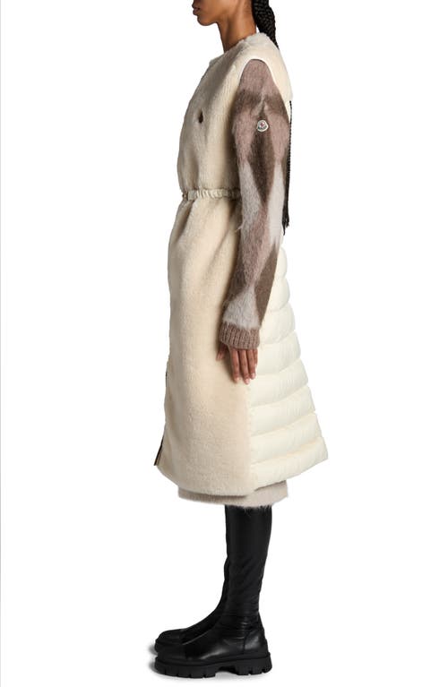 Moncler Sorbier Faux Fur & Down Long Vest In Almond Milk