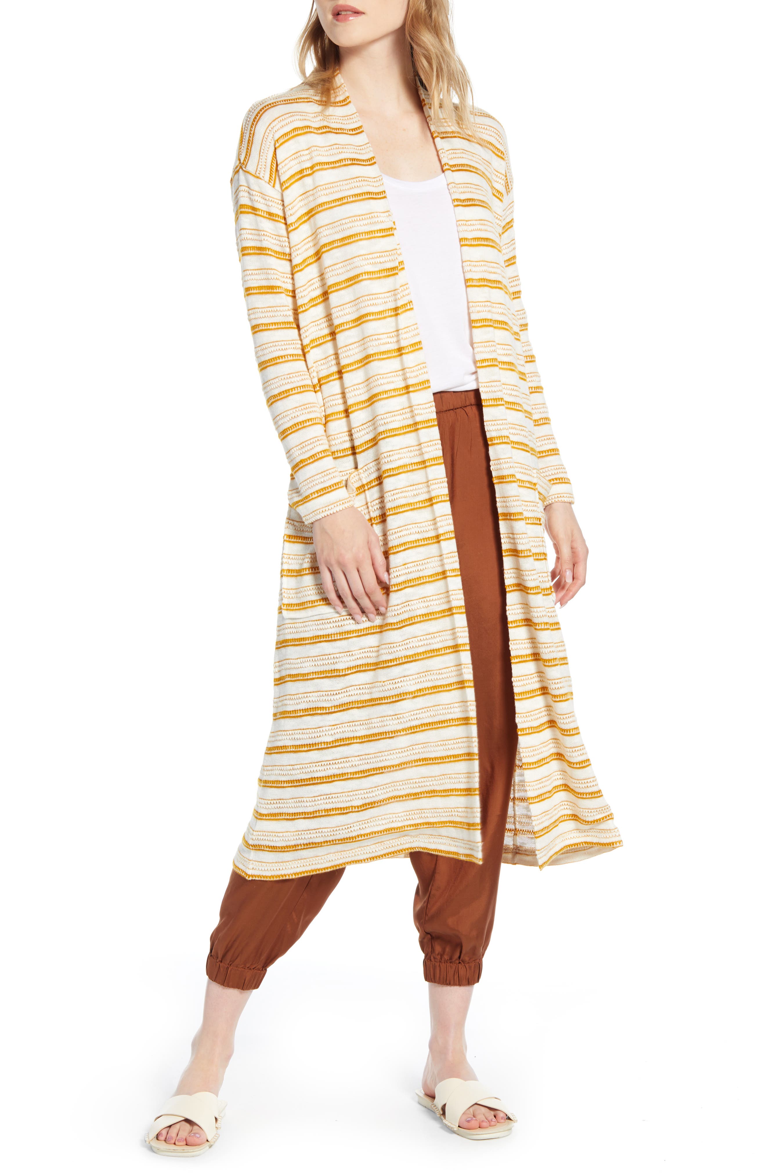 Lou & Grey Crochet Stripe Knit Cardigan, White