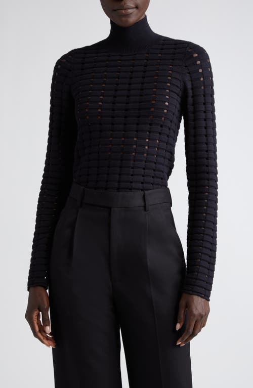 St. John Collection Dimensional Pointelle Stitch Turtleneck Sweater in Black at Nordstrom, Size X-Small