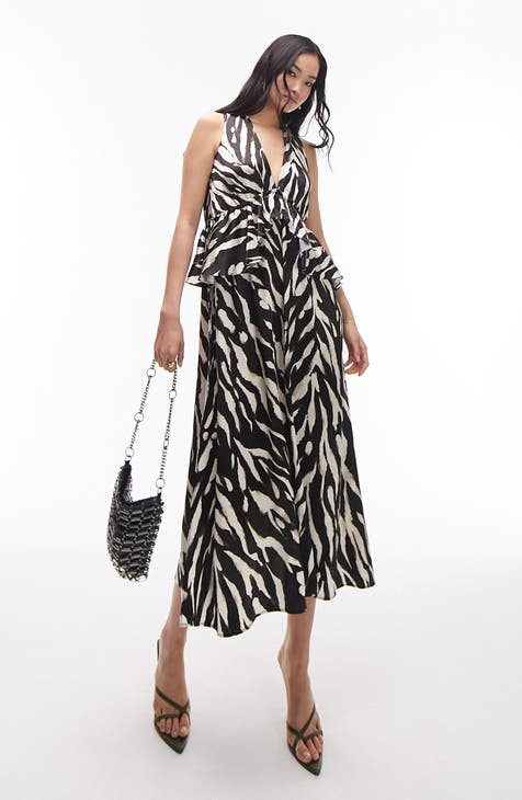 Riviera Zebra Ruffle Midi Dress