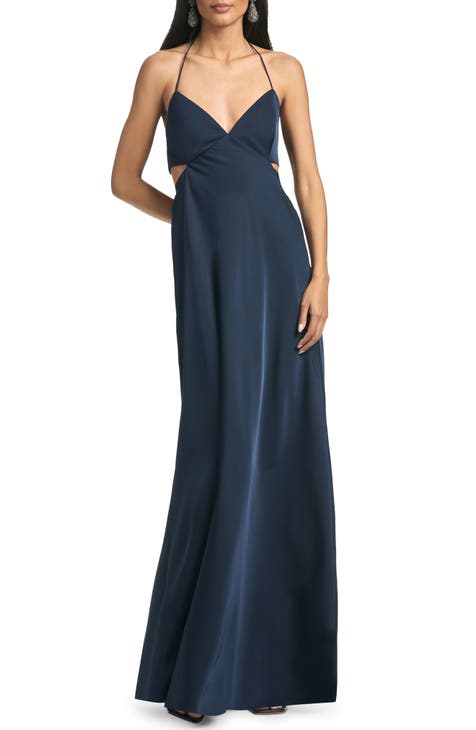 Goddiva Cowl Neck With Strappy Back Satin Maxi - Royal Blue  Royal blue  satin dress, Mermaid style dress, Satin dress long