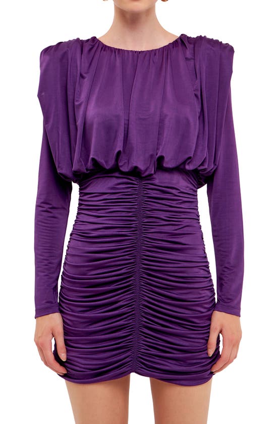 Shop Endless Rose Fluid Shoulder Pad Long Sleeve Minidress In Purple