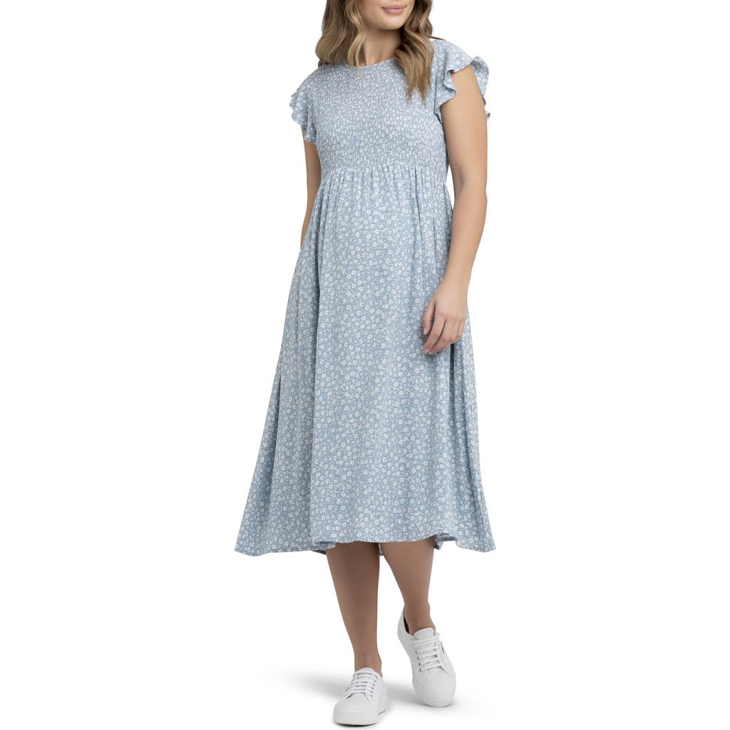RIPE MATERNITY RIPE MATERNITY AVA FLORAL SHIRRED MIDI MATERNITY DRESS