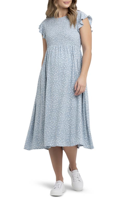 Shop Ripe Maternity Ava Floral Shirred Midi Maternity Dress In Petrol/white