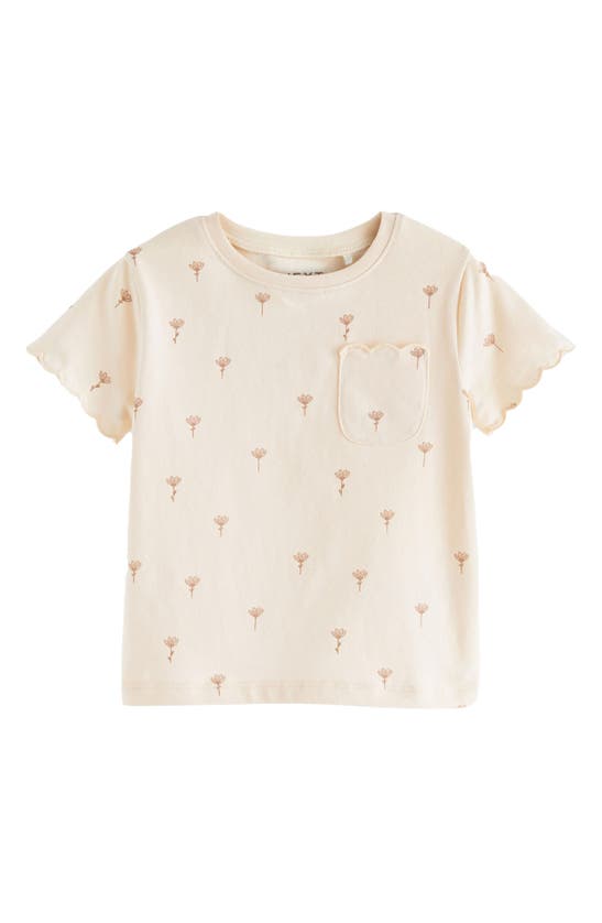 Shop Next Kids' Floral Scallop Accent Cotton Pocket T-shirt In Pink