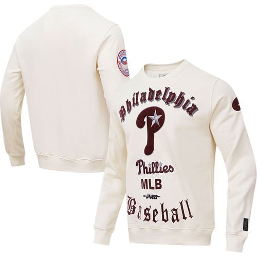 Men's Pro Standard Cream Philadelphia Phillies Cooperstown Collection Retro Old English Pullover Sweatshirt