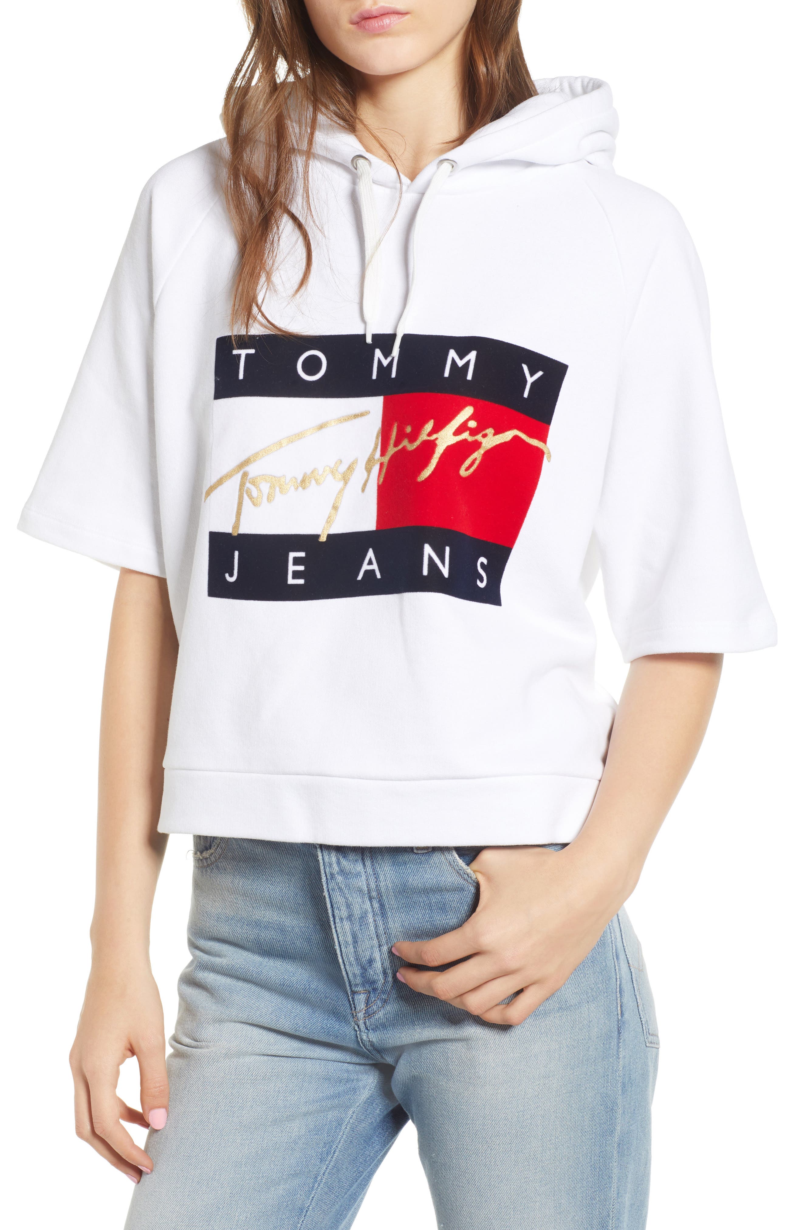 Tommy Jeans Womens Colorblock Short Sleeve Sweatshirt 