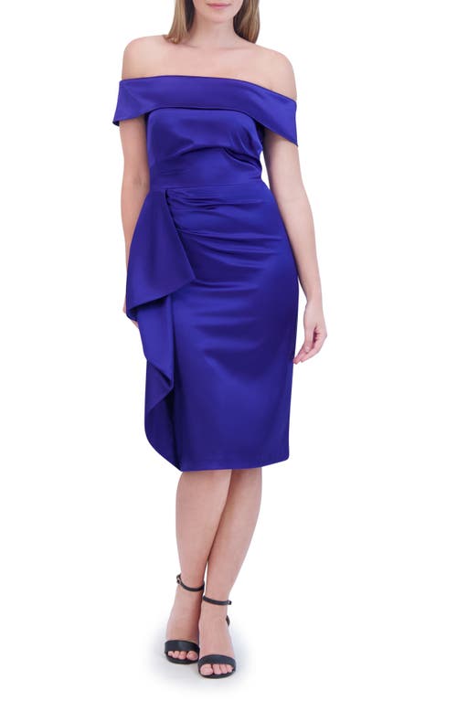 Eliza J Off the Shoulder Satin Cocktail Dress Cobalt at Nordstrom,