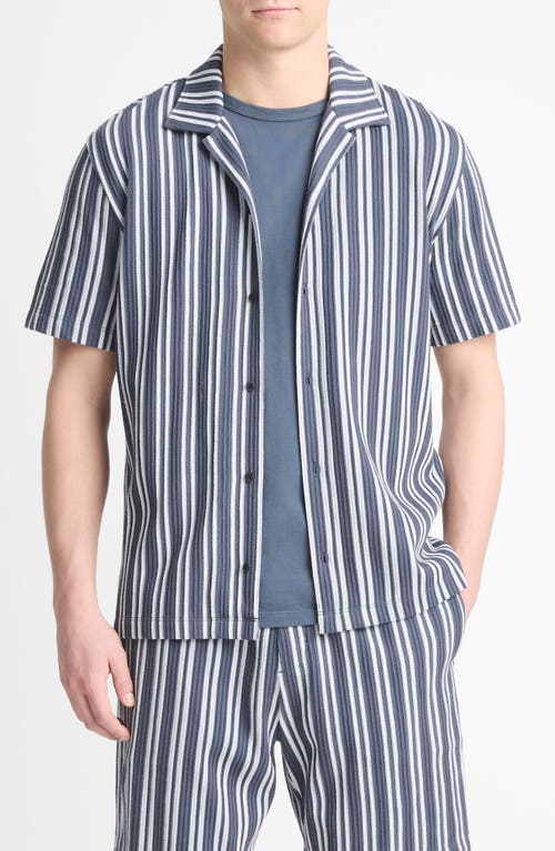 Vince Jacquard Stripe Knit Camp Shirt In Gray