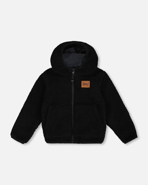 Shop Deux Par Deux Little Boy's Reversible Soft Fleece Jacket Black In Anthracite