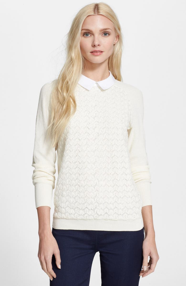 Tory Burch 'Carmine' Crochet Front Collared Sweater | Nordstrom