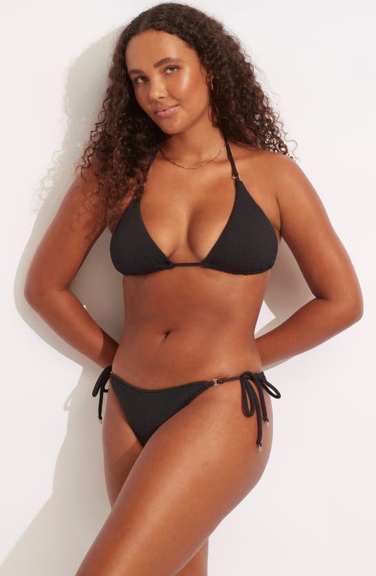 Shop Seafolly Rio Side Tie Bikini Bottoms In Black