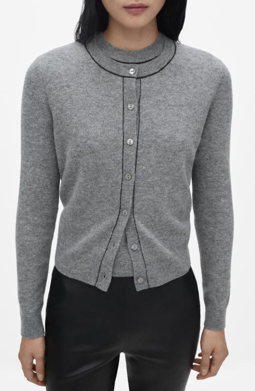 Mango Women's Decorative Stitching Wool Cardigan In Medium Heather Grey