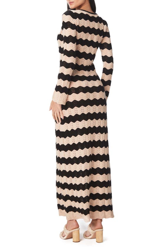 Shop Capittana Ella Stripe Long Sleeve Knit Cover-up Dress In Neutral