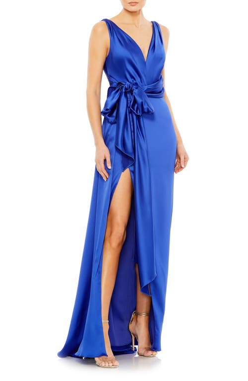 Mac Duggal Tie Bow Satin A-Line Gown Royal at Nordstrom,