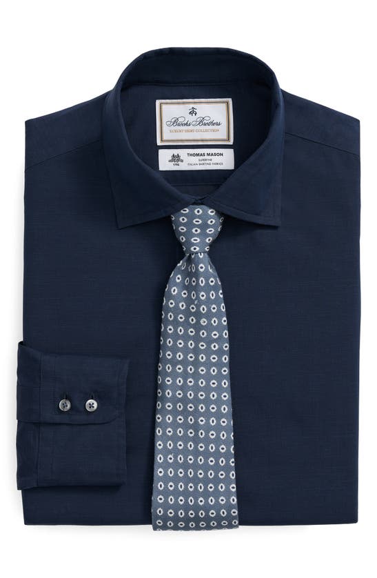 Shop Brooks Brothers X Thomas Mason® Solid Navy Cotton & Linen Dress Shirt In Soliddknavy