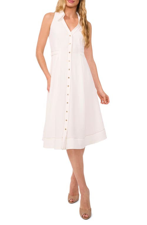 Cece Topstitch Sleeveless Midi Shirtdress In White