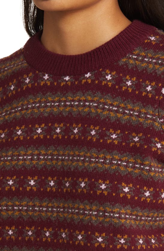 Faherty Highland Fair Isle Puff Sleeve Sweater In Maroon Multi