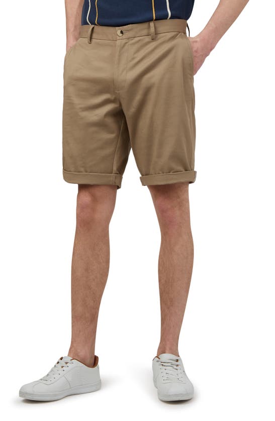 Ben Sherman Signature Flat Front Stretch Cotton Chino Shorts In Stone