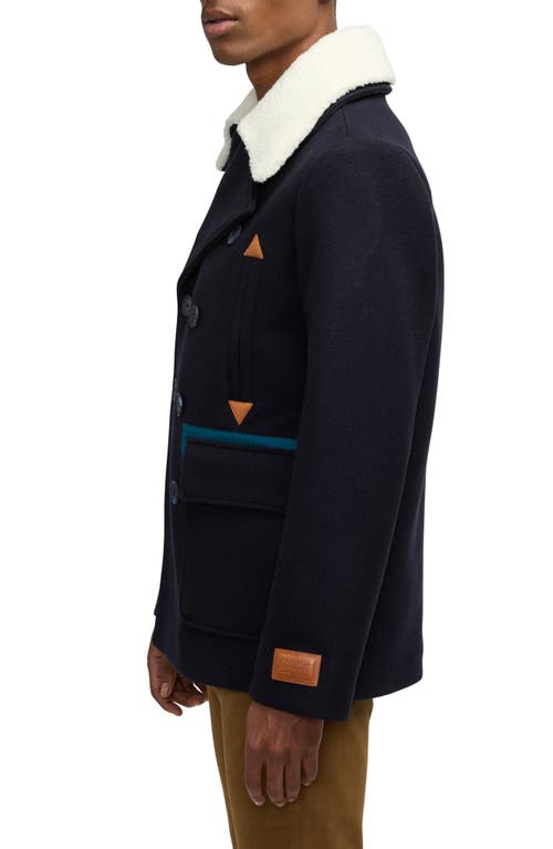 Scotch & Soda Men's Izak Double Breasted Peacoat With Removable Fleece Collar In Night