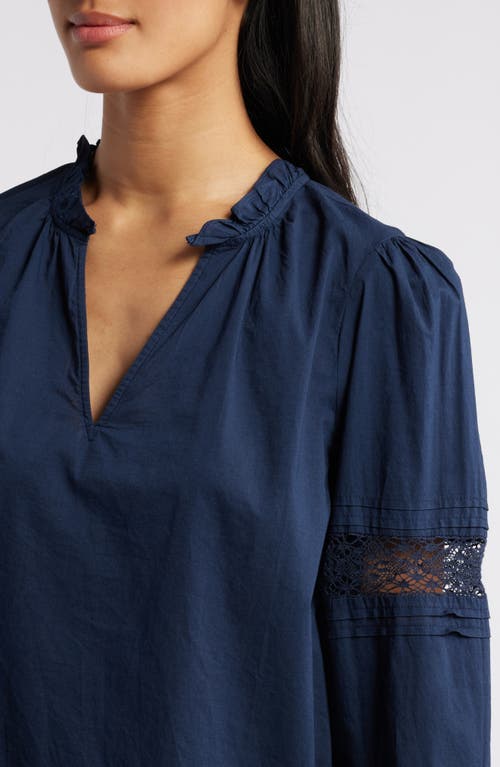 Shop Caslonr Caslon(r) Lace Inset Long Sleeve Cotton Top In Navy Blazer