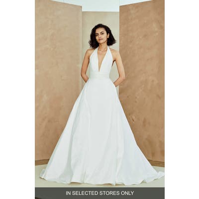 Nouvelle Amsale Melia Halter Neck Taffeta Ballgown, Size IN STORE ONLY - Ivory