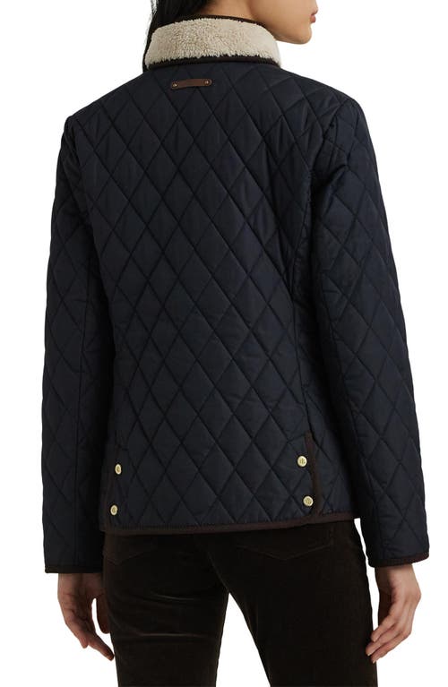 Shop Lauren Ralph Lauren Quilted Faux Shearling Collar Jacket In Dark Navy