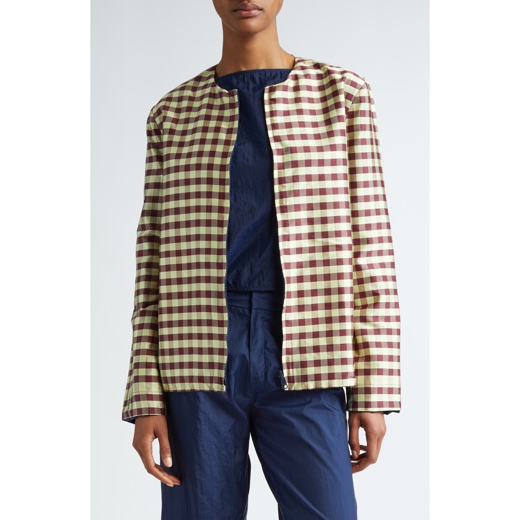 Coming Of Age Reversible Jacket In Navy/gingham Burgundy Yellow