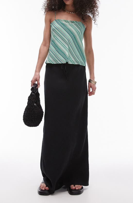 Shop Topshop Drawstring Twill Maxi Skirt In Black