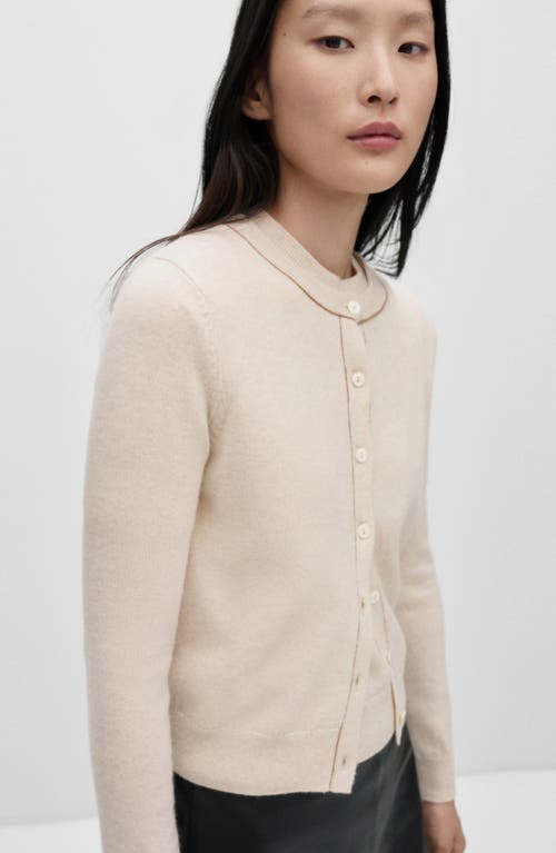 Shop Mango Crewneck Wool Cardigan In Beige