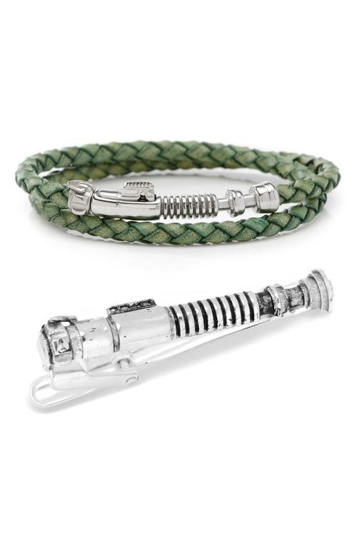 Cufflinks, Inc. Star Wars Luke Skywalker Lightsaber Tie Bar & Double Wrap Bracelet Set in Silver at Nordstrom