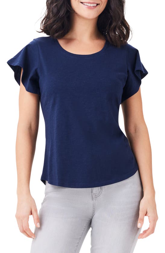 Nzt By Nic+zoe Flutter Sleeve Cotton T-shirt In Blue