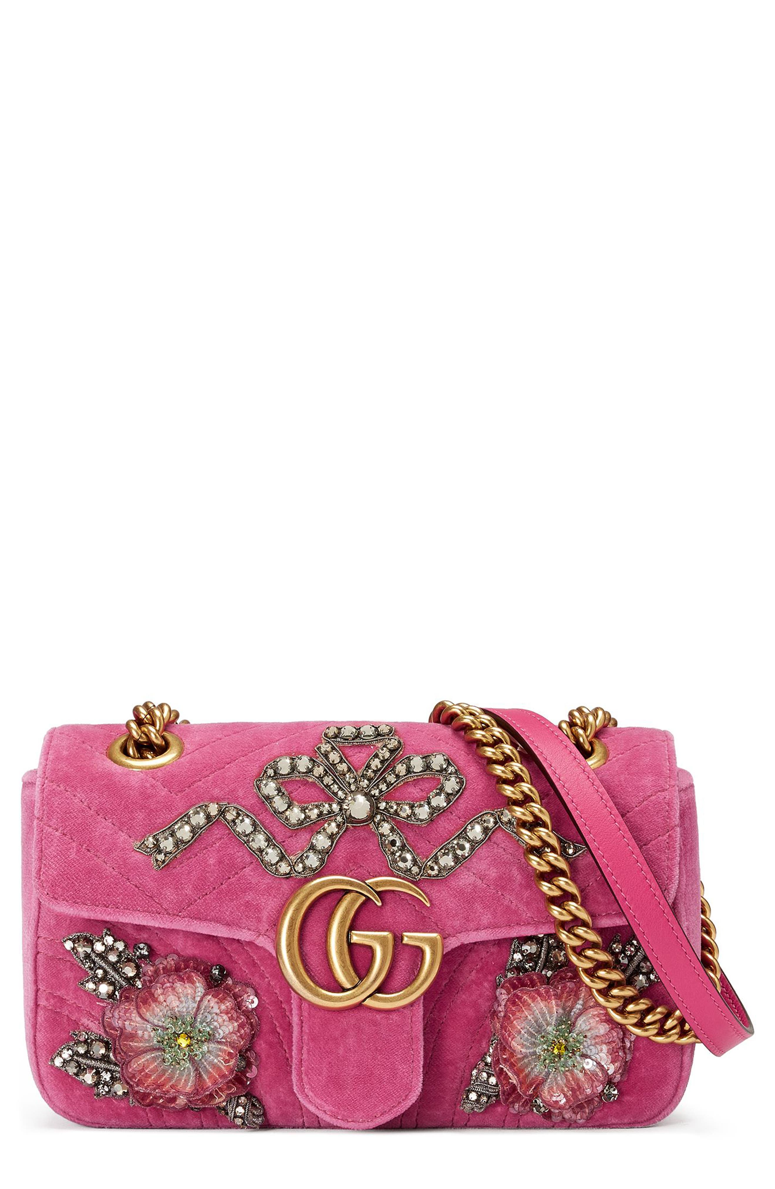 pink velvet gucci purse