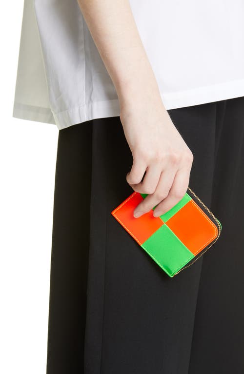 Shop Comme Des Garçons Wallets Commes De Garçon Fluorescent Squares Leather Wallet In Orange/green