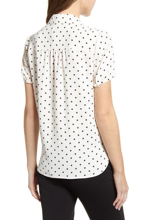 Shop Anne Klein Dot Print Collared Short Sleeve Blouse In Anne White/anne Black