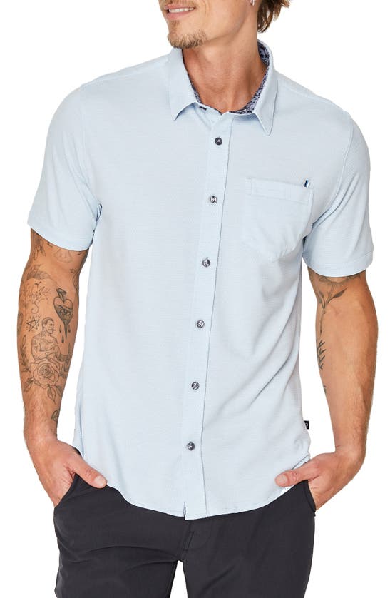 7 Diamonds Vision Of Love Slim Fit Stretch Solid Short Sleeve Button-up Shirt In Light Blue