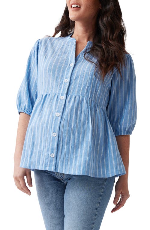 Ingrid & Isabel Peplum Maternity Button-Up Shirt Blue/White Stripe at Nordstrom,