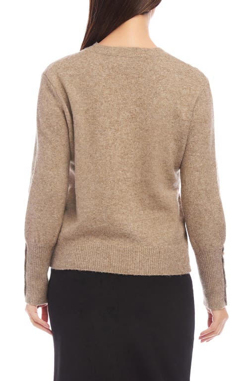 Shop Karen Kane Button Cuff Crewneck Sweater In Wheat