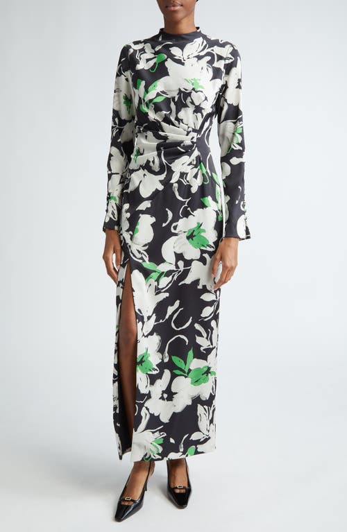 Lela Rose Floral Print Long Sleeve Sheath Dress in Black Multi 