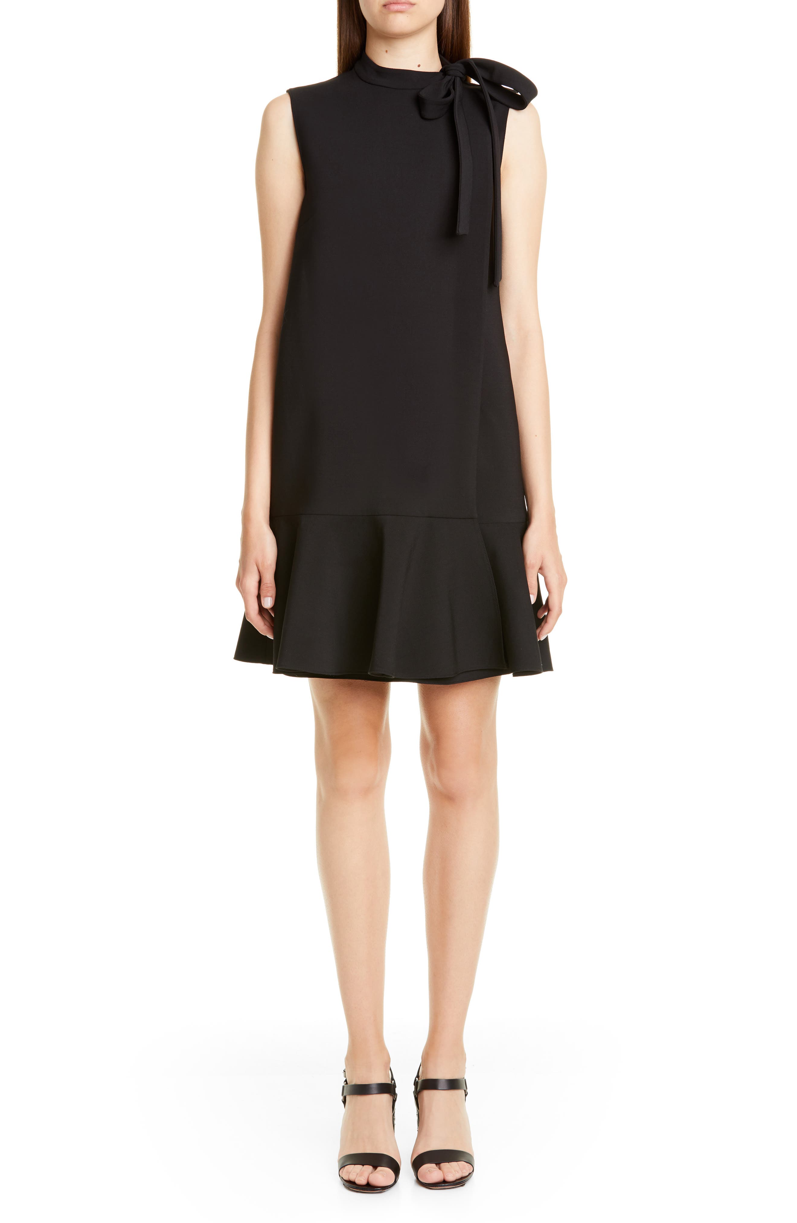 Valentino Tie Neck Ruffle Hem Wool Blend Minidress