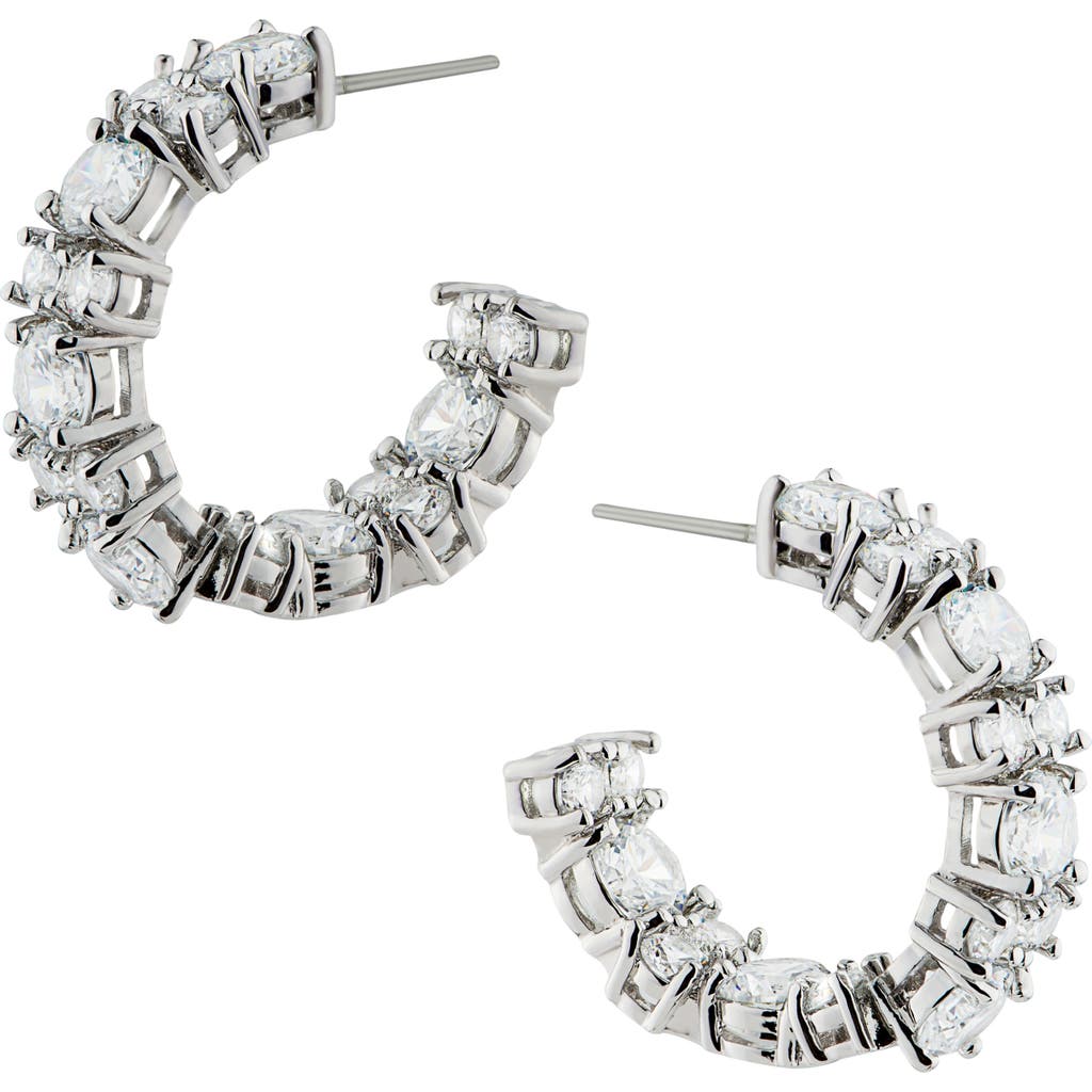 Shop Cz By Kenneth Jay Lane Cubic Zirconia Inside Out Hoop Earrings In Clear/silver