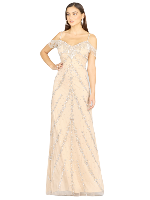 Shop Lara New York Candy Beaded Prom Gown In Nudesilver