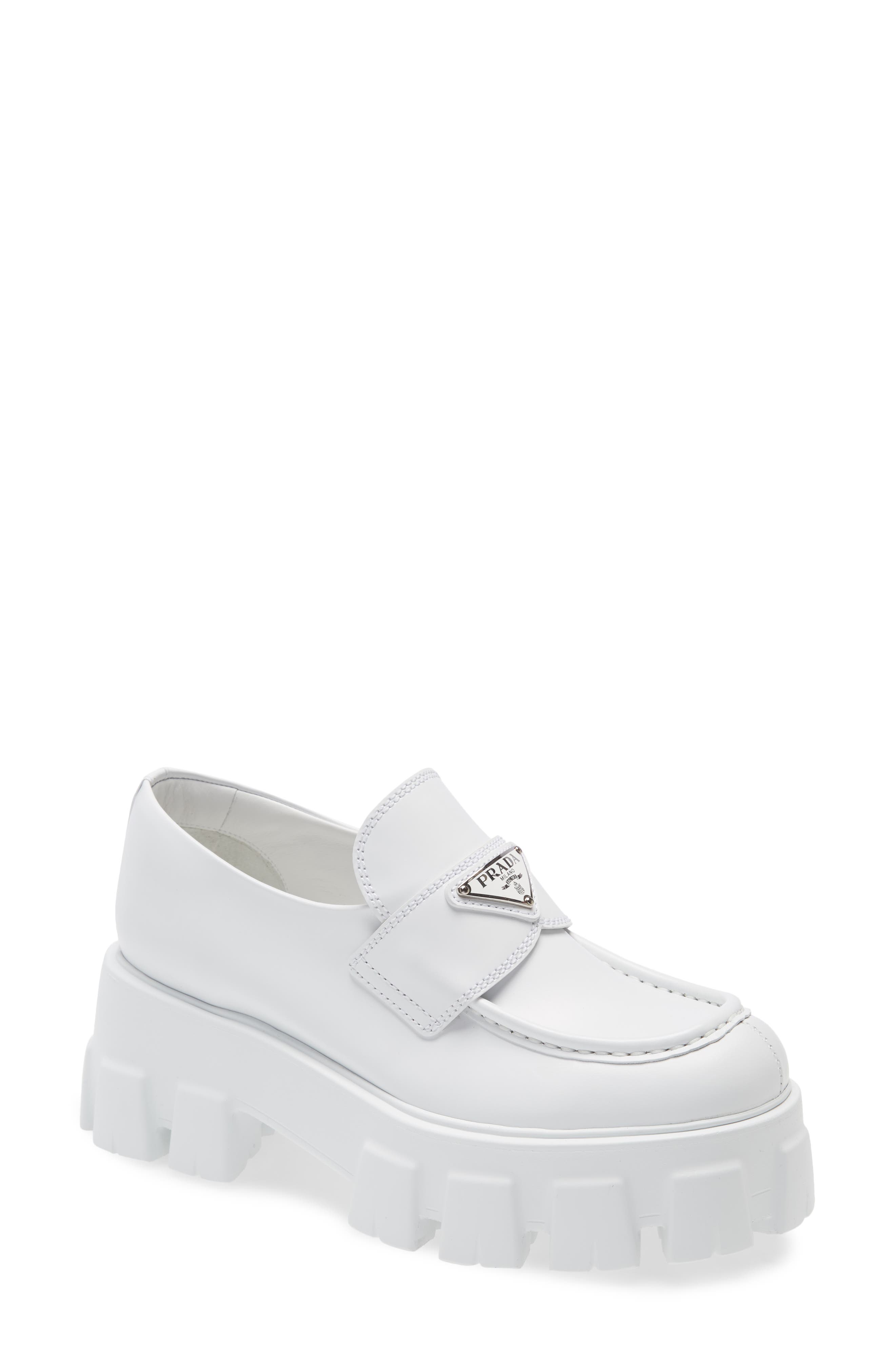 prada monolith loafers white