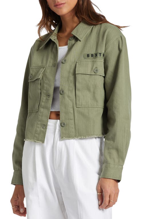 Brixton Private Cotton Crop Overshirt in Olive Surplus